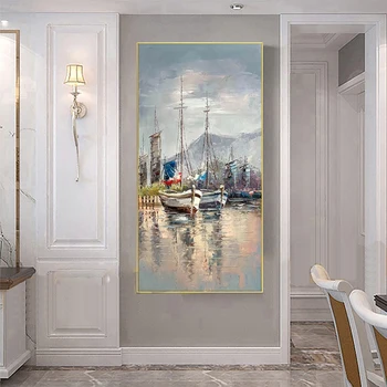 Ročno Poslikano Oljna Slika Na Platnu Sredozemske Krajine Ladje Sea View Je Velika Velikost Wall Art Home Office Dekoracijo Slike