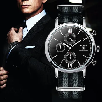 SINOBI Moda Vojaške Kronograf Mens Ure, NATO Najlon Trak Watchband Vrh Luksuzne blagovne Znamke Moških Quartz Ura James Bond 007