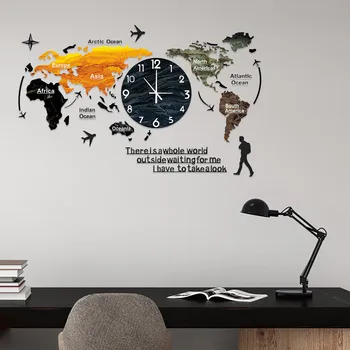 Svetovni Zemljevid Stenske Ure Punch-brezplačno Velike DIY Nalepke Stenska Ura Quartz uro Izklop Sodobne Samolepilni Design Horloge Umetnosti