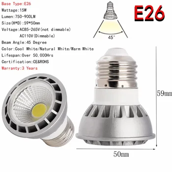 Ultra Svetla Zatemniti LED Žarometi, E27/E26/GU10/MR16 15-VATNA Žarnica COB CREE Svetilke