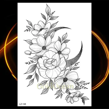Ustvarjalne Cvet Začasne Tetovaže Nepremočljiva Black Geometrijske Rose Planetov Tatoos Za Ženske Realne Ponaredek Body Art Tattoo Nalepka