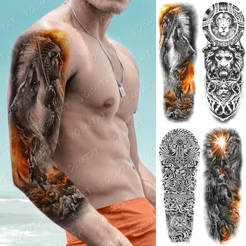 Veliko Roko Rokav Tatoo Indijski Volk Bojevnik Nepremočljiva Začasnimi Tatto Nalepke Lev Maori Totem Body Art Polno Ponaredek Tattoo Moški