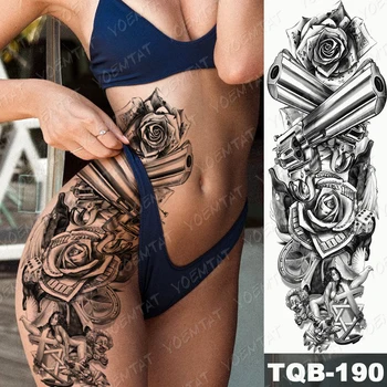Veliko Roko Rokav Tatoo Ure Rose Pištolo Lev Nepremočljiva Začasnimi Tatto Nalepke Cvet Čas Body Art Polno Ponaredek Tattoo Ženske Moški