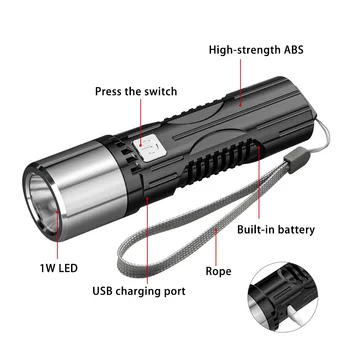 Zmogljiva Svetilka Mini LED USB Polnjenje Luč, Ultra Svetla Baklo 3 za Preklop Načina Svetilka Visoke Moči na Prostem Kamp Svetilka