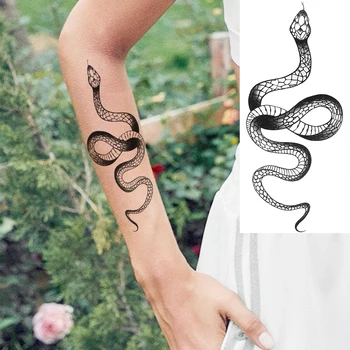 Črna Kača Podlakti Začasne Tetovaže Za Ženske Odraslih Moških Kača Luna Realne Ponaredek Tatoo Stilsko Vodo Prenos Tatoos Papirja