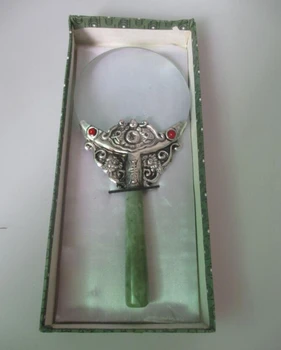 Čudovito Tibera srebro ročno Povečevalno Steklo z Jade brezplačna dostava ,Long16CM