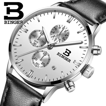 Švica moške gledajo luksuzne blagovne znamke Ročne BINGER Quartz moške ure nepremočljiva Auto Datum, Kronograf ura BG9201