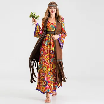 Žensk, Mir, Ljubezen Hipi Obleko Purim Stranka 60-ih, 70-ih Hipi Fazi Nositi Kostum Halloween Indijski Rese Hipi Uspešnosti