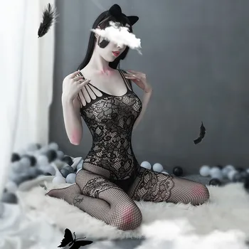 Ženske Sexy Erotično Ribja Mreža Bodysuits Catsuit Pregleden Odprite Mednožje Oblačila Videti Skozi Telo Nogavice Telo Očesa Obleke, Spodnje Perilo