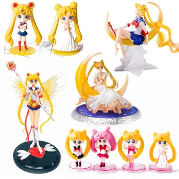 Anime Sailor Moon Risanka Kawaii Manga Kip Figurice PVC Dejanje Slika Zbirateljske Model Igrače Lutka Princesa Torto Dekoracijo