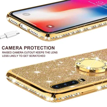 Diamantni Prstan Primeru Telefon Za Samsung Galaxy S20 S21 FE S10 5G S8 S9 S7 Rob A5 2017 A6 A7 A8 Plus 2018 Bleščice Mehki Silikonski Capa