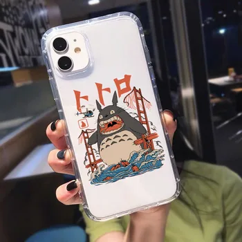 Mehko Shockproof Primeru Telefon za IPhone 12 11 7 Pro Plus 8 6 XS Max Srčkan Totoro Živahen Stran Ghibli Miyazaki Anime Kaonashi Pokrov
